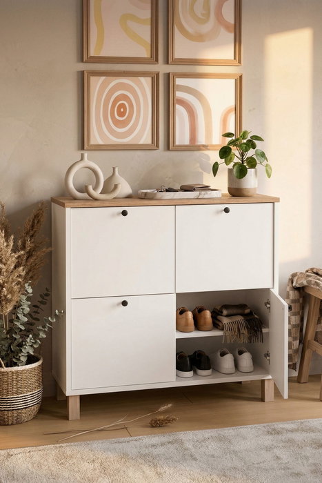 Hanah Home Nord - ND1-SW Armario para Zapatos Blanco y Roble
